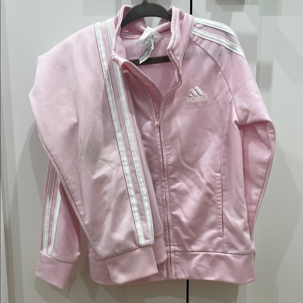 Adidas Pink Track Jacket and Pants Suiy Set with Signature Stripes